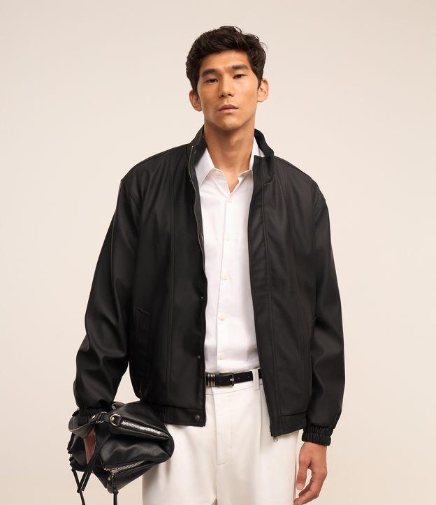 Jaqueta Bomber em Material Sintético com Gola Alta - 2