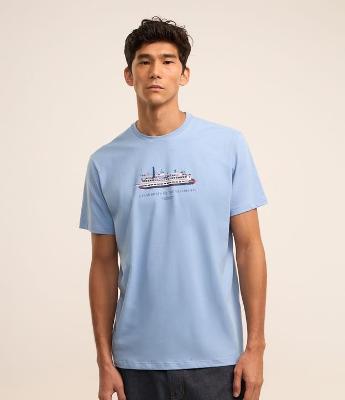Camiseta em Algodão com Estampa de Barco