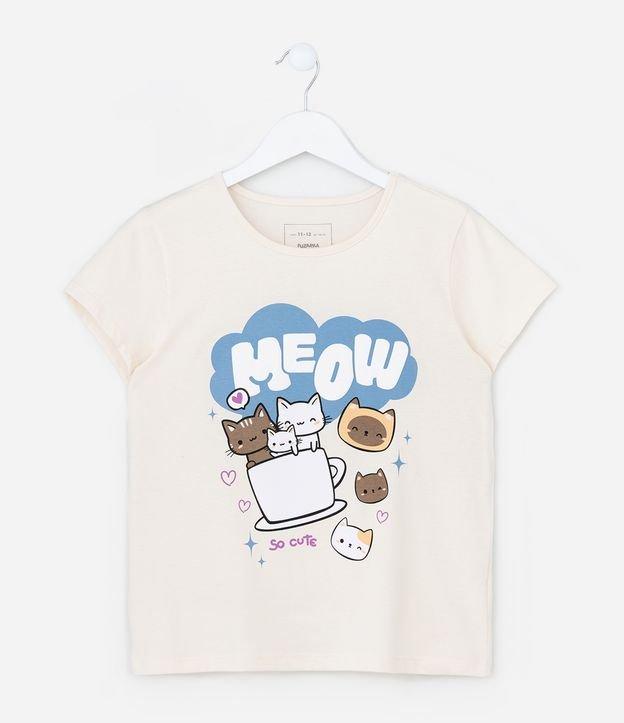 Camiseta Infantil com Estampa Gatinhos na Xícara - Tam 5 a 14 Anos - 1