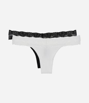 Kit 02 Calcinhas Biquíni Fio em Algodão com Renda no Cós