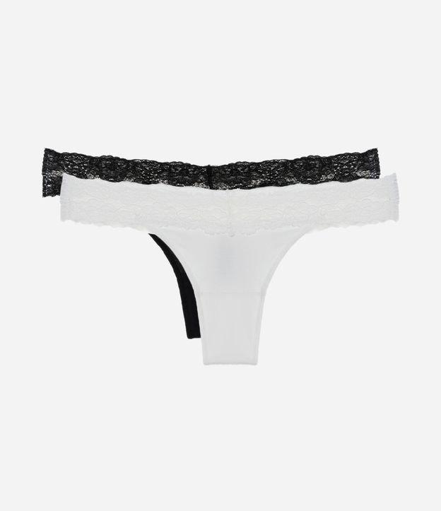 Kit 02 Calcinhas Biquíni Fio em Algodão com Renda no Cós - 1