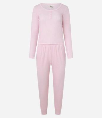 Pijama Longo em Ribana com Estampa Poá