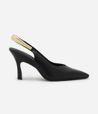 Sapato Scarpin Slingback em PU com Detalhe em Metal Flexível