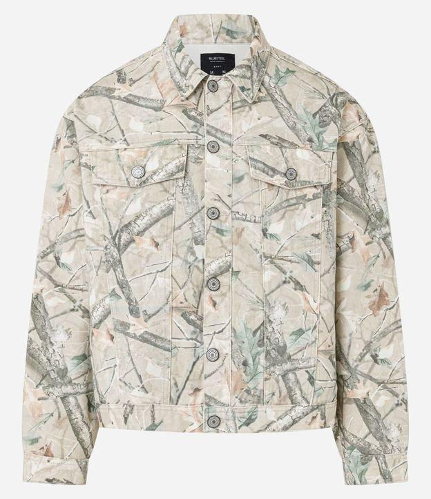 Jaqueta Trucker Boxy em Sarja com Estampa de Galhos de Arvore - 1