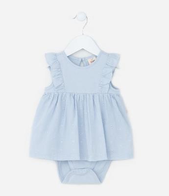 Vestido Body Infantil com Babados em Broderie - Tam 0 A 18 meses