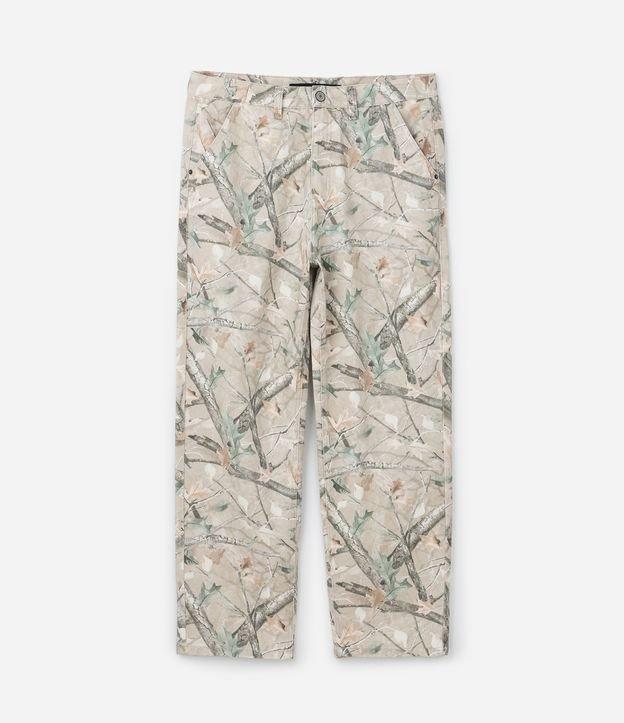 Calça Baggy em Sarja com Estampa de Galhos de Arvore - 1