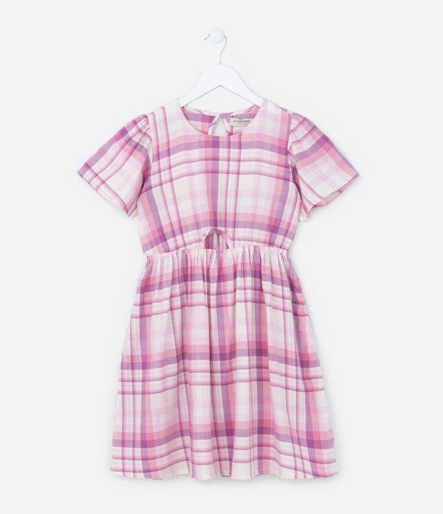 Vestido Infantil com Recorte Vazado e Estampa Xadrez - Tam 5 a 14 Anos - 1