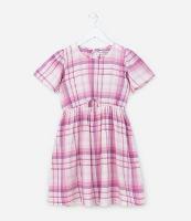 Vestido Infantil com Recorte Vazado e Estampa Xadrez - Tam 5 a 14 Anos - 1