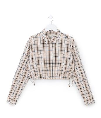 Camisa Cropped Infantil com Lacinhos e Estampa Xadrez - Tam 5 a 14 Anos