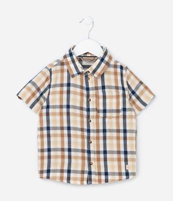 Camisa Infantil em Flanela com Estampa Xadrez - Tam 1 a 5 Anos
