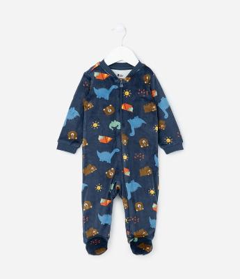 Macacão Infantil em Plush com Estampa Dinos - Tam RN a 24 meses