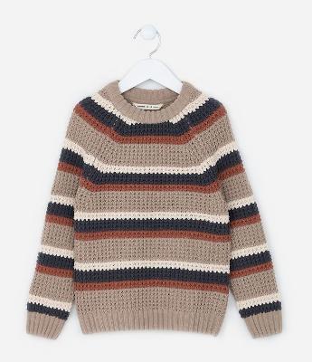 Suéter Infantil em Chenille com Estampa de Listras - Tam 5 a 14 Anos