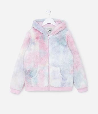 Jaqueta Infantil em Fleece Peluciada com Estampa Tie Dye - Tam 5 a 14 Anos