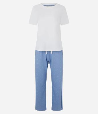 Pijama Longo em Algodão com Calça Poá