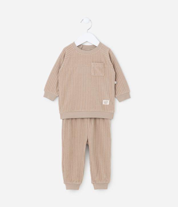 Conjunto Infantil Canelado em Plush com Bolsinho - Tam 0 a 18 meses - 1