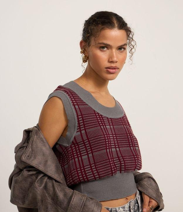 Colete Curto em Tricô Xadrez - 2