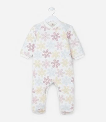 Macacão Infantil em Plush com Estampa Floral - Tam 0 a 18 meses