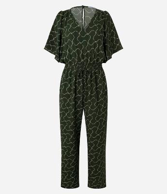 Macacão de Manga Godê com Efeito Airflow e Estampa Geométrica