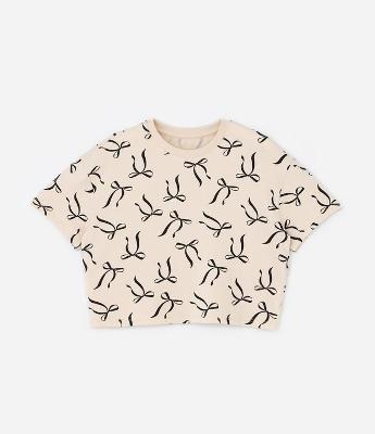 Camiseta Curta Infantil com Estampa Lacinhos - Tam 5 a 14 Anos