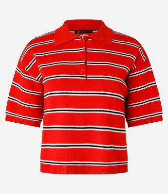 Blusa Pólo em Tricô com Abotoamento e Estampa Listrada