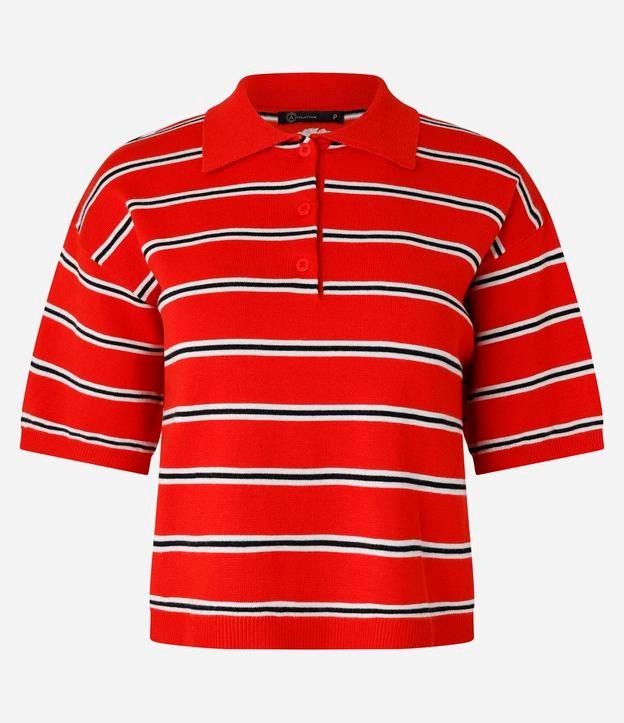 Blusa Pólo em Tricô com Abotoamento e Estampa Listrada - 1