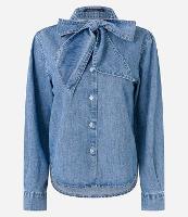 Camisa Jeans com Laço na Gola e Botões Frontais - 1