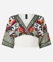 Blusa Cropped Texturizada com Estampa Xadrez e Floral - 1