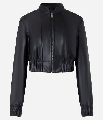 Jaqueta Bomber em PU com Recortes e Zíper Frontal