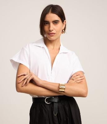 Body Camisa em Tricoline com Decote Profundo