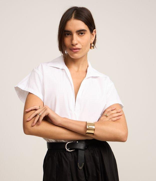 Body Camisa em Tricoline com Decote Profundo - 1