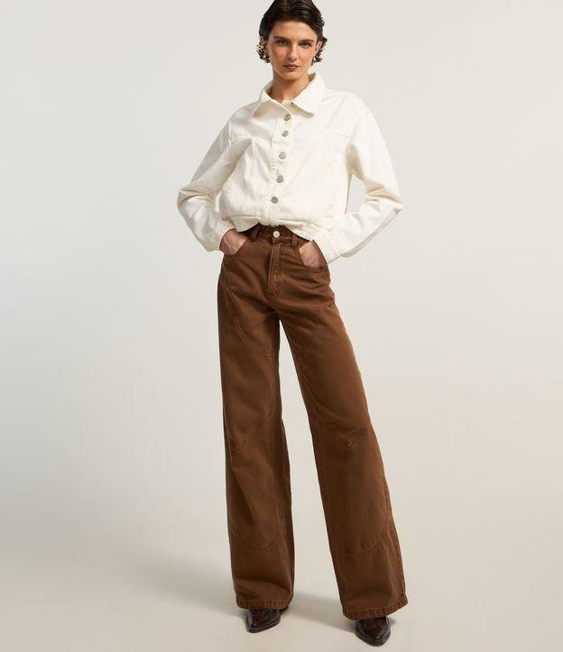 Calça Wide Leg em Sarja com Tingimento Cationizado e Recortes - 1