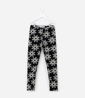 Calça Legging Infantil com Estampa Flores - Tam 5 a 14 Anos