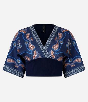 Blusa Cropped Texturizada com Decote Transpassado e Estampa Paisley