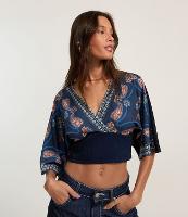 Blusa Cropped Texturizada com Decote Transpassado e Estampa Paisley - 2