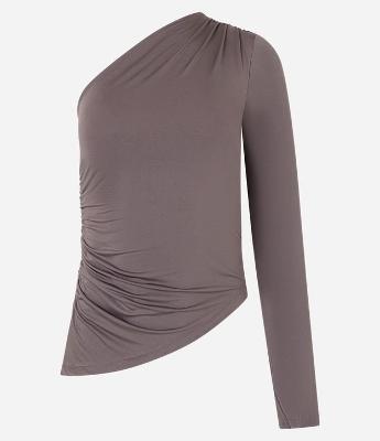 Blusa Ombro Só em Malha Jersey com Lateral Franzida