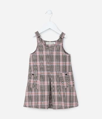 Salopete Infantil com Bolsinhos e Estampa Xadrez - Tam 1 a 6 Anos