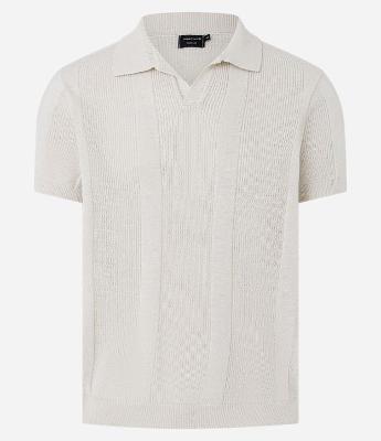 Camisa Polo em Tricô com Efeito de Listras