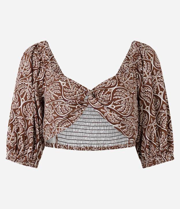 Blusa Cropped em Linho e Viscose com Estampa Coqueiros - 1