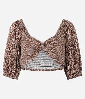 Blusa Cropped em Linho e Viscose com Estampa Coqueiros - 1