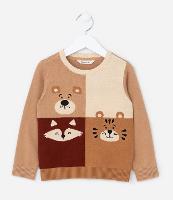 Suéter Infantil com Estampa Carinhas de Bicho - Tam 1 a 5 Anos - 1