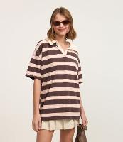Camiseta Oversized Boxy em Algodão com Gola Polo e Listras - 1