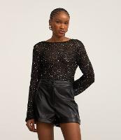 Blusa Cropped em Tricô com Paetês e Costas Abertas - 1