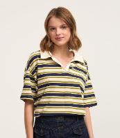 Camiseta Oversized Boxy em Algodão com Gola Polo e Listras - 1