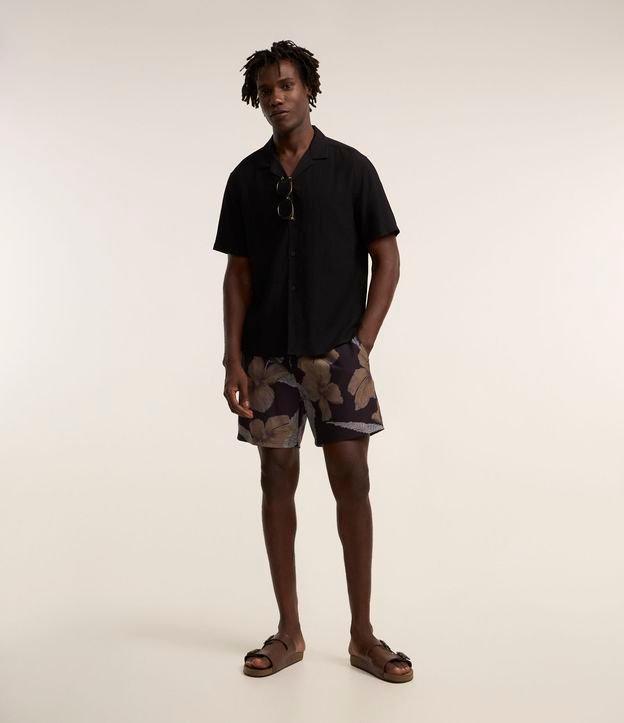 Bermuda em Microfibra com Cós Elástico e Estampa Floral - 1