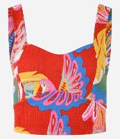 Blusa Cropped com Decote Coração e Estampa Tropical Texturizada - 1