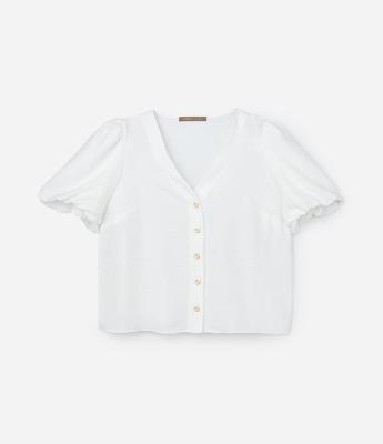 Blusa em Crepe com Botões e Manga Balonê  Curve & Plus Size