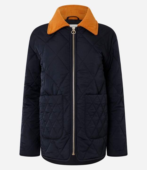 Jaqueta Puffer Alongada com Gola em Veludo Contrastante - 1