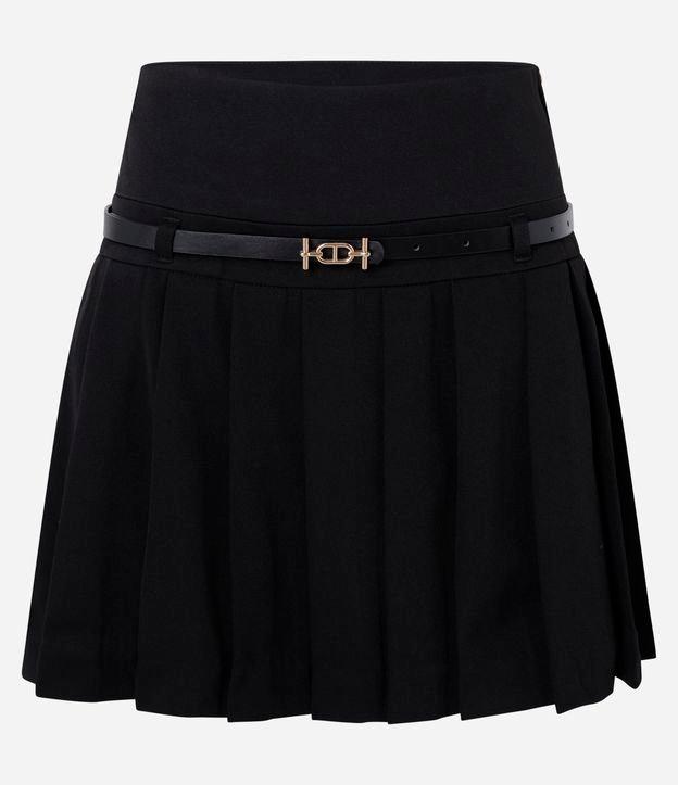 Saia Curta Alfaiatada com Cinto PU e Efeito Plissado - 1