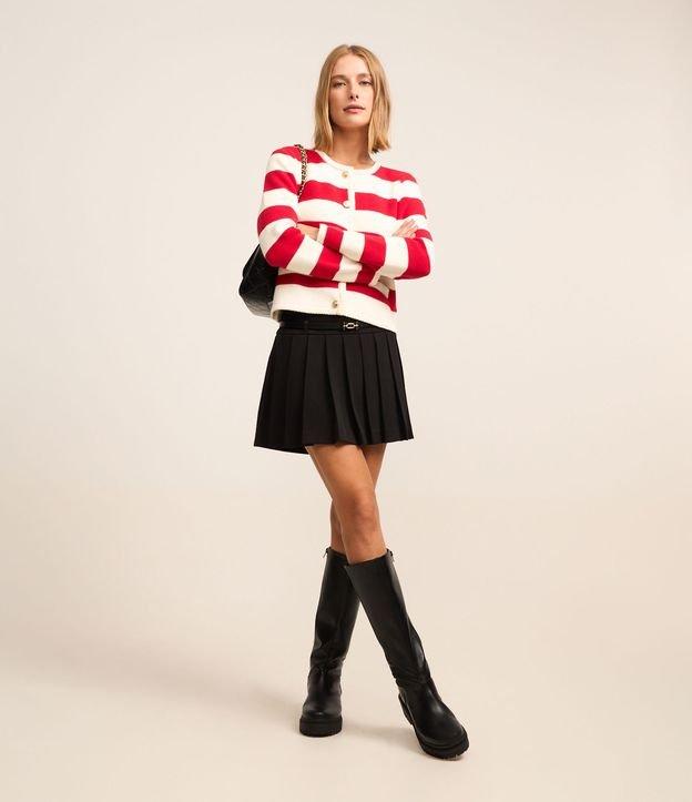 Saia Curta Alfaiatada com Cinto PU e Efeito Plissado - 2