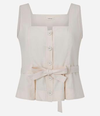 Blusa em Sarja com Abotoamento de Cinto de Tecido